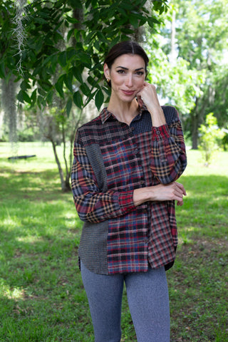 224658 Patchwork Plaid Cotton Shirt