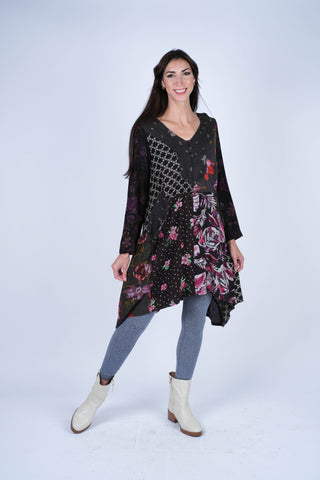 224672 Noir Floral Patchwork Rayon Dress