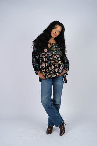 224687 Midnight Bloom Bohemian Peasant Top