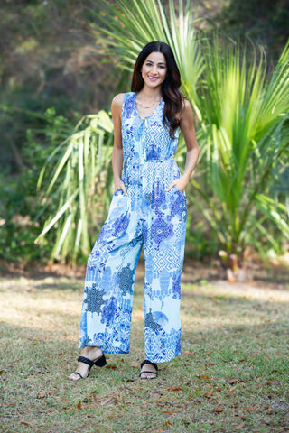 225038 Enchanting Blue Meadow Chic Romper