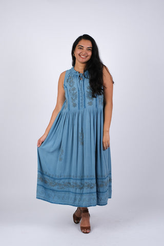 225226 Embroidered Artisan Blue Dress