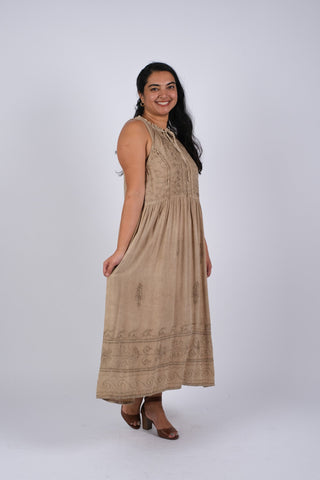 225236 Embroidered Artisan Camel Dress