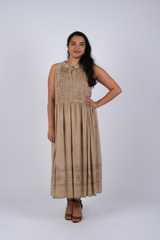 225236XXL Embroidered Artisan Camel Dress XXL