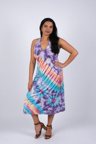 225318 Colorful Tie Dye Halter Neck Dress